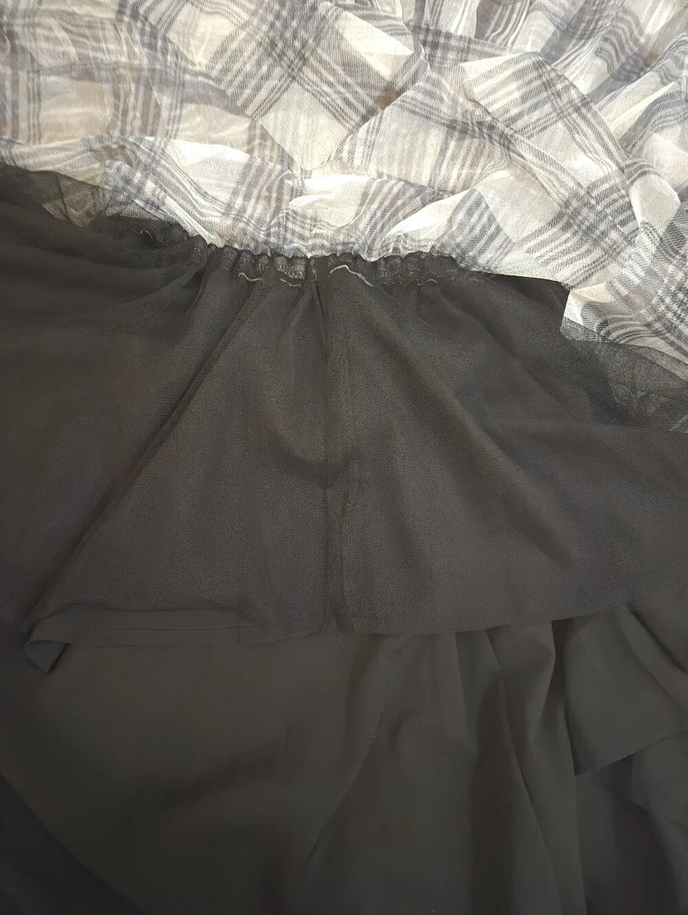 Kate Hewko Plaid High-Low Ruffle Tulle Skirt Gray Black One Size Statement - Picture 9 of 10